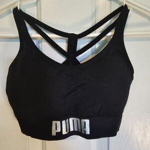 PUMA Sports Bra Black w/ Silver Writing Women's Sz S